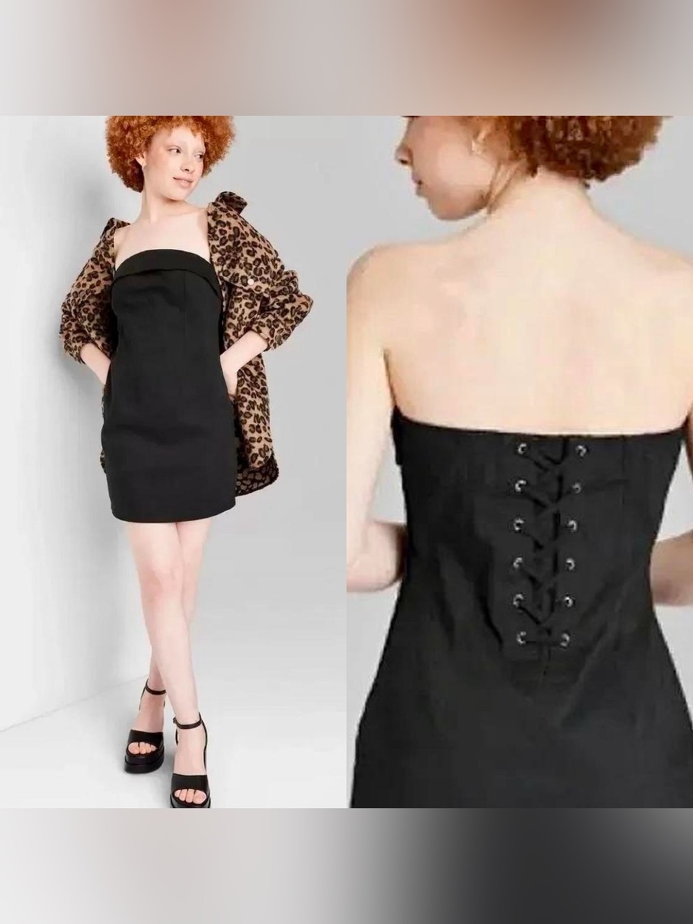 wild fable Strapless Black Mini Dress with Lace-Up Back